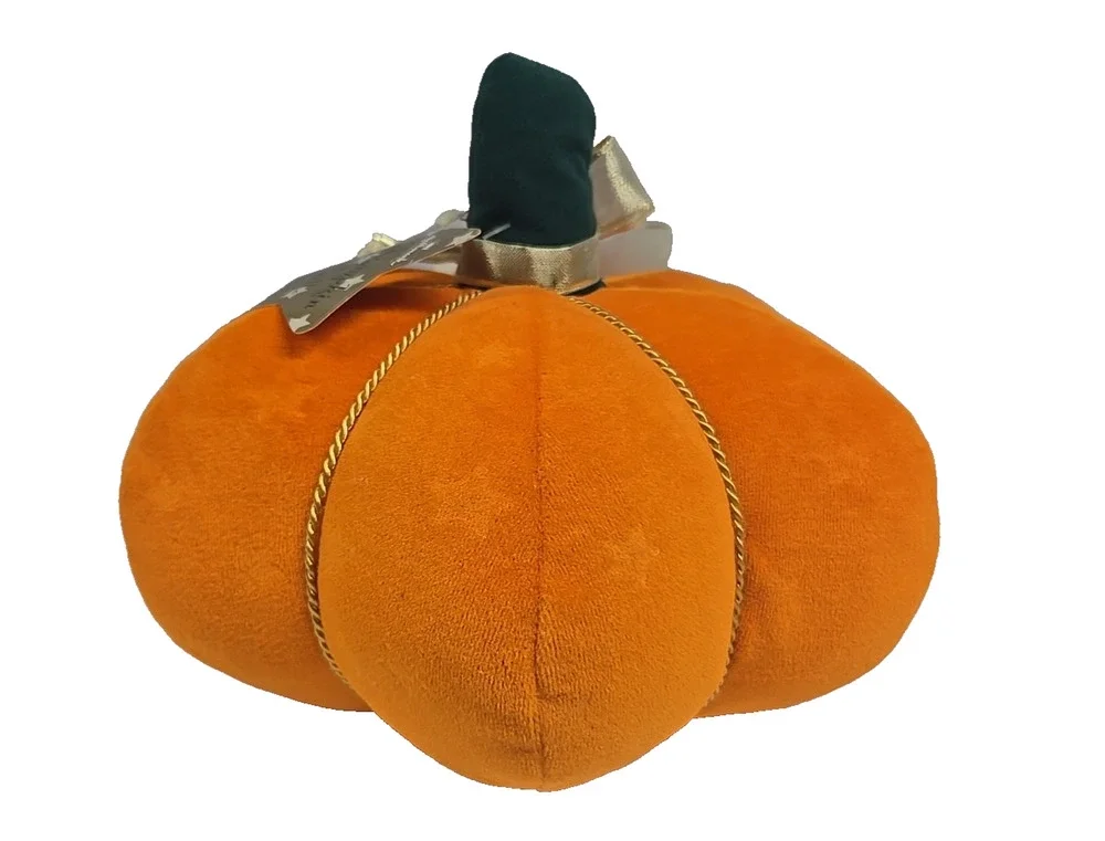 Hallmark Fall Decor Star Embossed Stuffed Pumpkin with Gold Braiding Accents 10